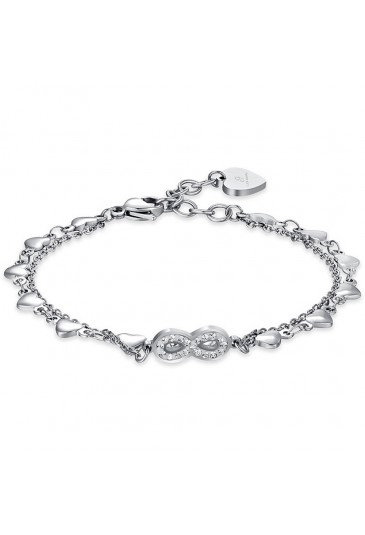 Bracciale Doppio Filo Luca Barra Cuore Infinito Cristalli Acciaio BK2342