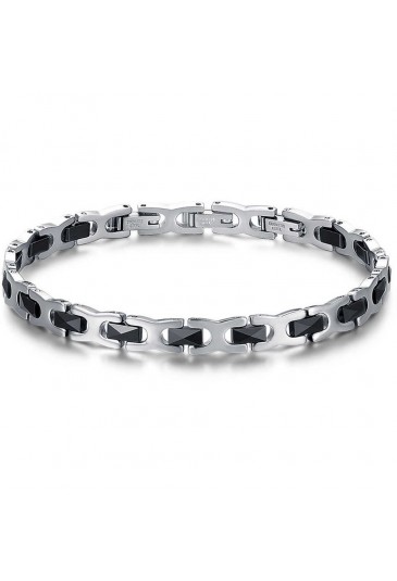 Bracciale Luca Barra Acciaio Elementi Ceramica Nera Uomo BA1129