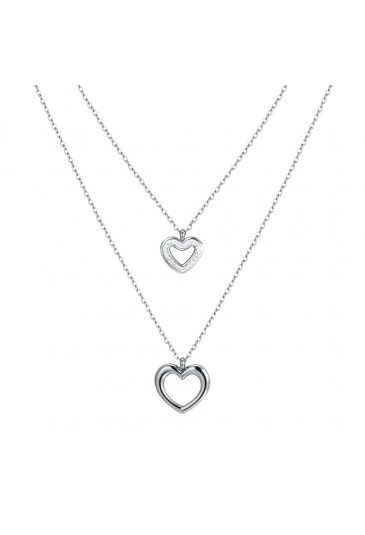 Collana Luca Barra Acciaio Doppio Filo Cuori Cristalli Bianchi CK1800