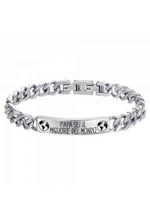 Bracciale Luca Barra Script Ciondolo Incisione Papa' Sei Il Migliore Del Mondo Acciaio BA1499