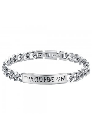 Bracciale Luca Barra Script Ciondolo Incisione Ti Voglio Bene Papa' Acciaio BA1500