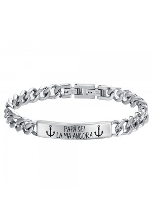 Bracciale Luca Barra Script Ciondolo Incisione Papa' Sei La Mia Ancora Acciaio BA1501