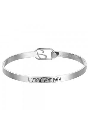 Bracciale Rigido Luca Barra Script Ciondolo Incisione Ti Voglio Bene Papa' Acciaio BA1503