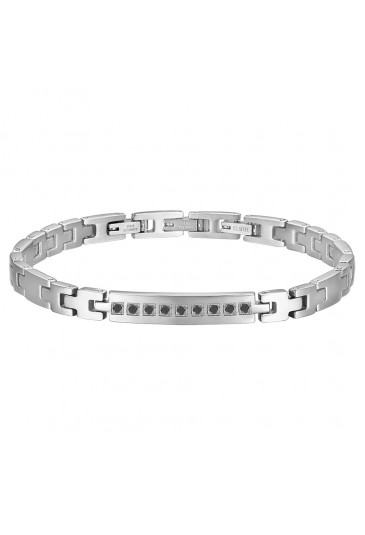 Bracciale Luca Barra Acciaio Anallergico Cristalli Neri BA1495