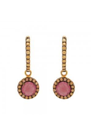 Orecchini Cerchio Pendente Oro Rosa 18kt Pietre Radici Rubino Fantasia Monile V5S4VFM