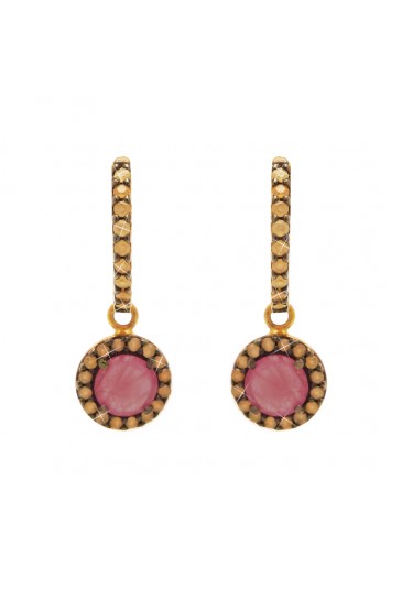 Orecchini Cerchio Pendente Oro Rosa 18kt Pietre Radici Rubino Fantasia Monile V5S4VFM