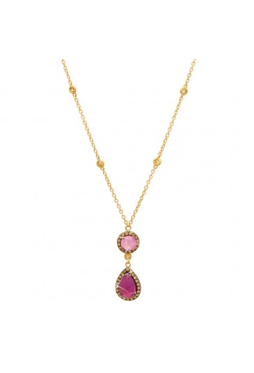 Collana Oro Rosa 18kt Pietre Radici Rubino Fantasia Monile P45CIFM