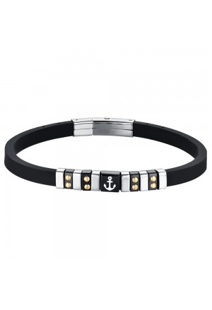 Bracciale Luca Barra Silicone Nero Elementi Acciaio Nero Gold Ancora BA1490