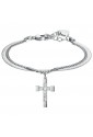 Bracciale Luca Barra Acciaio Anallergico Croce Cristalli Bianchi BK2428