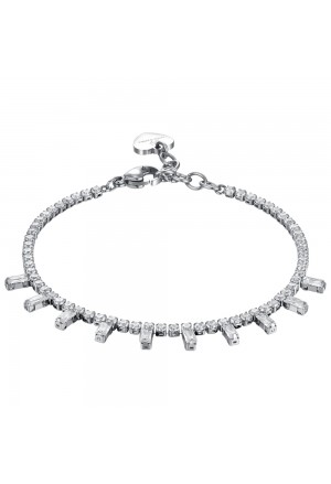 Bracciale Luca Barra Acciaio Anallergico Cristalli Bianchi BK2443