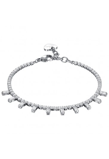 Bracciale Luca Barra Acciaio Anallergico Cristalli Bianchi BK2443