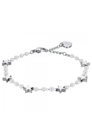 Bracciale Luca Barra Acciaio Anallergico Perle Bianche Stelle BK2446