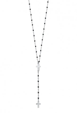 Collana Rosario Luca Barra Acciaio Anallergico Croci Sfere Nere CK1833