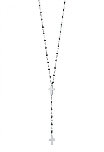 Collana Rosario Luca Barra Acciaio Anallergico Croci Sfere Nere CK1833