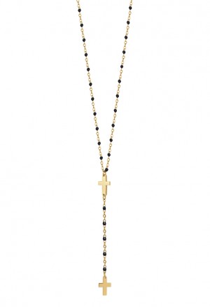 Collana Rosario Luca Barra Acciaio Anallergico Croci Sfere Nere CK1835