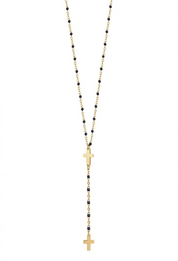 Collana Rosario Luca Barra Acciaio Anallergico Croci Sfere Nere CK1835