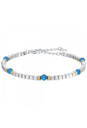 Bracciale Luca Barra Acciaio Anallergico Pietre Azzurre Elementi Gold BA1507