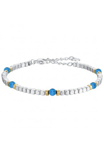 Bracciale Luca Barra Acciaio Anallergico Pietre Azzurre Elementi Gold BA1507