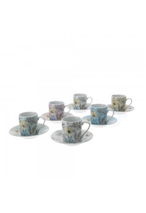Set Sei Tazzine Caffe' Hervit Porcellana Blooms Colori Assortiti 28505