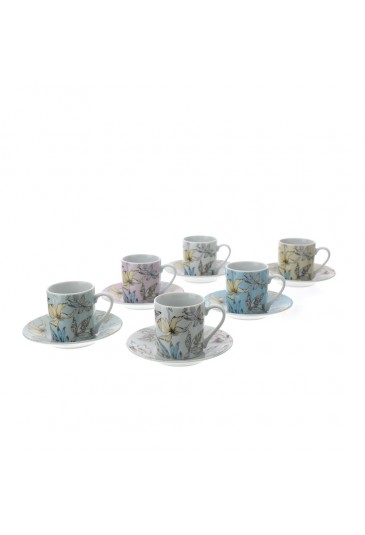 Set Sei Tazzine Caffe' Hervit Porcellana Blooms Colori Assortiti 28505