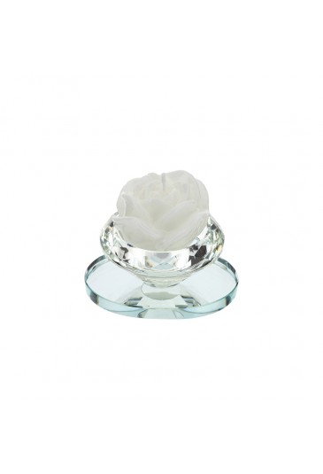Portacandela Hervit Cristallo Sfaccettato Candela Rosa Bianca 28684