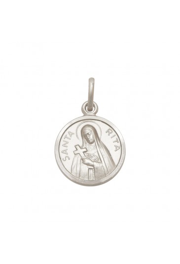 Ciondolo Santa Rita Da Cascia Oro Bianco 18kt Sacro Regalo Battesimo Comunione Cresima Fantasia Monile 1RAPPFM