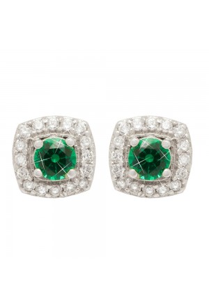 Orecchini A Lobo Pietra Verde Oro Bianco 9kt Cristalli White Fantasia MonileGPYMYFM