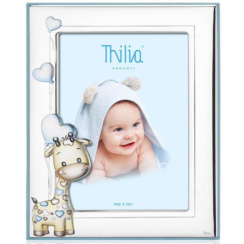 Cornice Portafoto Bimbo Decorazioni Celesti Argento Bilamina Misura 10X15  Regalo Battesimo Thilia 453335 - Fantasia Monile