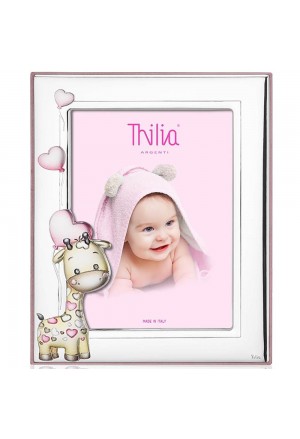 Cornice Portafoto Bimba Decorazioni Rosa Argento Bilamina Misura 10X15 Regalo Battesimo Thilia 453336