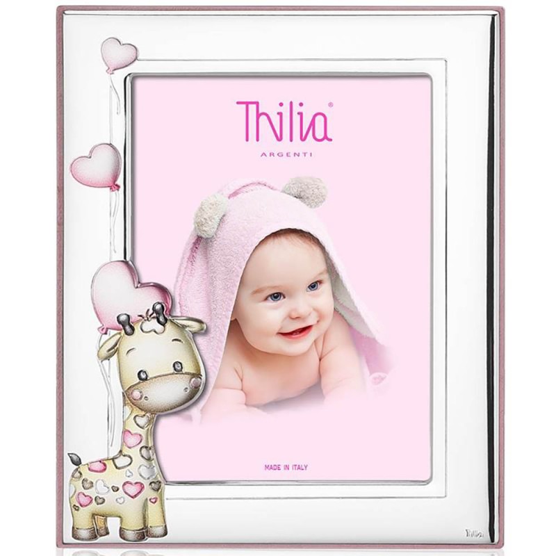 Cornice Portafoto Bimba Decorazioni Rosa Argento Bilamina Misura 10X15  Regalo Battesimo Thilia 453336 - Fantasia Monile