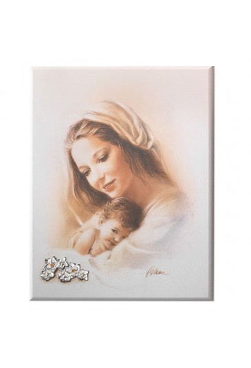 Quadro Sacro Madonna Con Bambino Legno Argento 925 Misura 32x45 Regalo Nozze Acca 60DF.1