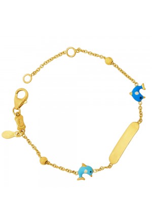 Bracciale Neonato Piastrina Centrale Delfini Oro Giallo 18KT Regalo Nascita Fantasia Monile F0HTBFM