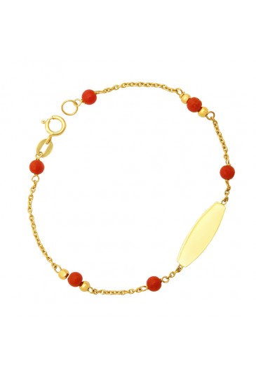 Bracciale Neonato Corallo Rosso Piastrina Centrale Oro Giallo 18KT Regalo Nascita Fantasia Monile S0KXJFM