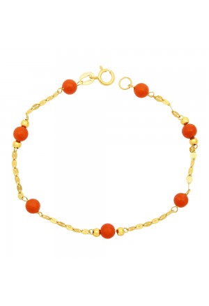 Bracciale Neonato Corallo Rosso Oro Giallo 18KT Regalo Nascita Fantasia MonileK3R3TFM