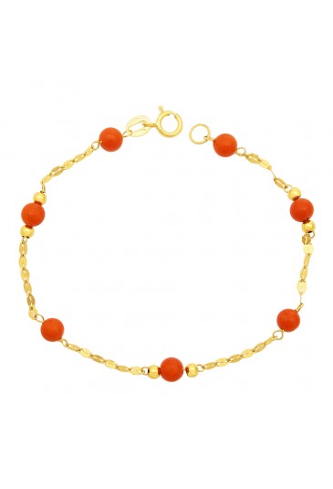 Bracciale Neonato Corallo Rosso Oro Giallo 18KT Regalo Nascita Fantasia Monile K3R3TFM