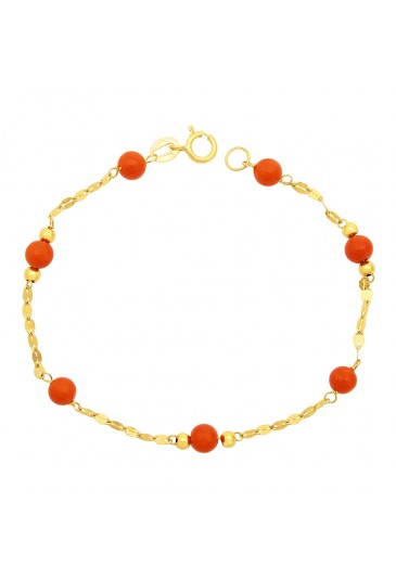 Bracciale Neonato Corallo Rosso Oro Giallo 18KT Regalo Nascita Fantasia MonileK3R3TFM