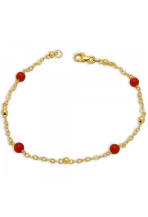 Bracciale Neonati Corallo Rosso Oro Giallo 18KT Regalo Nascita Fantasia Monile X1HLQFM