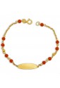 Bracciale Neonati Corallo Rosso Piastrina Centrale Oro Giallo 18KT Regalo Nascita Fantasia Monile JCE8QFM