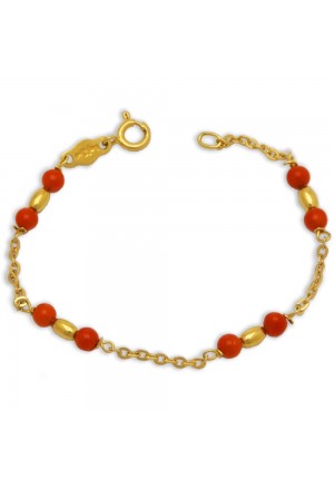 Bracciale Neonati Corallo Rosso Oro Giallo 18KT Regalo Nascita Fantasia Monile IJ17GFM