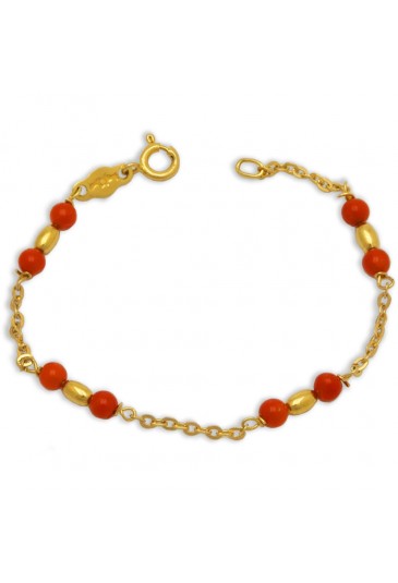 Bracciale Neonati Corallo Rosso Oro Giallo 18KT Regalo Nascita Fantasia Monile IJ17GFM