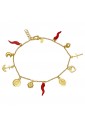 Bracciale Oro Giallo 18KT Charms Corno Rosso Angelo Madonna Miracolosa Croce Quadrifoglio Cuore Fantasia Monile FBWXKFM