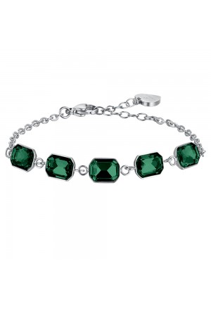 Bracciale Luca Barra Donna Acciaio Cristalli Verdi BK2510