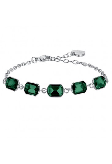 Bracciale Luca Barra Donna Acciaio Cristalli Verdi BK2510