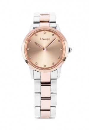 Orologio Lowell Solo Tempo Cristalli Bianchi Quadrante Rosa Cinturino Bicolore Acciaio PL5396-5505