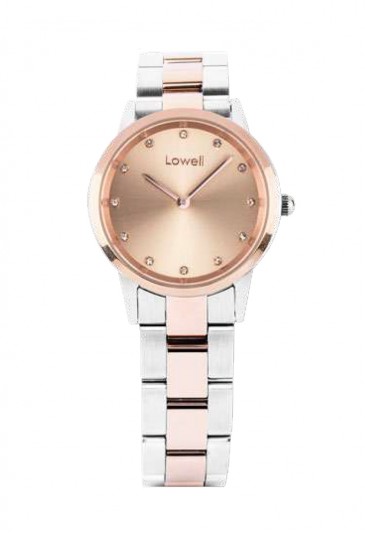 Orologio Polso Lowell Solo Tempo Cristalli Bianchi Quadrante Rosa Cinturino Bicolore PL5396-5505