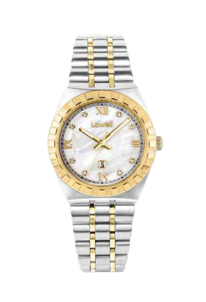 Orologio Lowell Solo Tempo Bicolore Cristalli Bianchi Acciaio PL5397