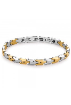 Bracciale Semirigido Brosway Backliner Acciaio Gold Lucido Satinato Diamanti Neri Uomo BBC25