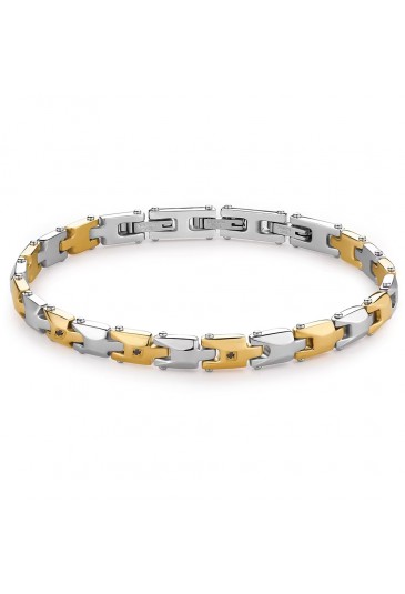 Bracciale Semirigido Brosway Backliner Acciaio Gold Lucido Satinato Diamanti Neri Uomo BBC25