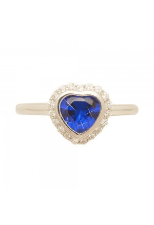 Anello Pietra Blu Taglio Cuore Oro Bianco 18KT Misura 16 Fantasia Monile SRAYAFM