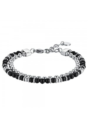 Bracciale Luca Barra Uomo Acciaio Doppio Filo Agata Nera Elementi Acciaio BA1526